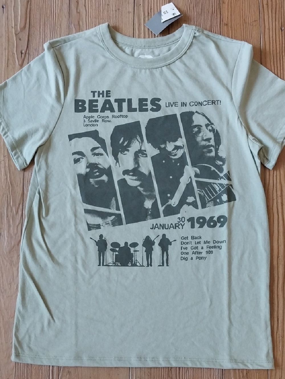The Beatles Light Sage Green Logo Tee